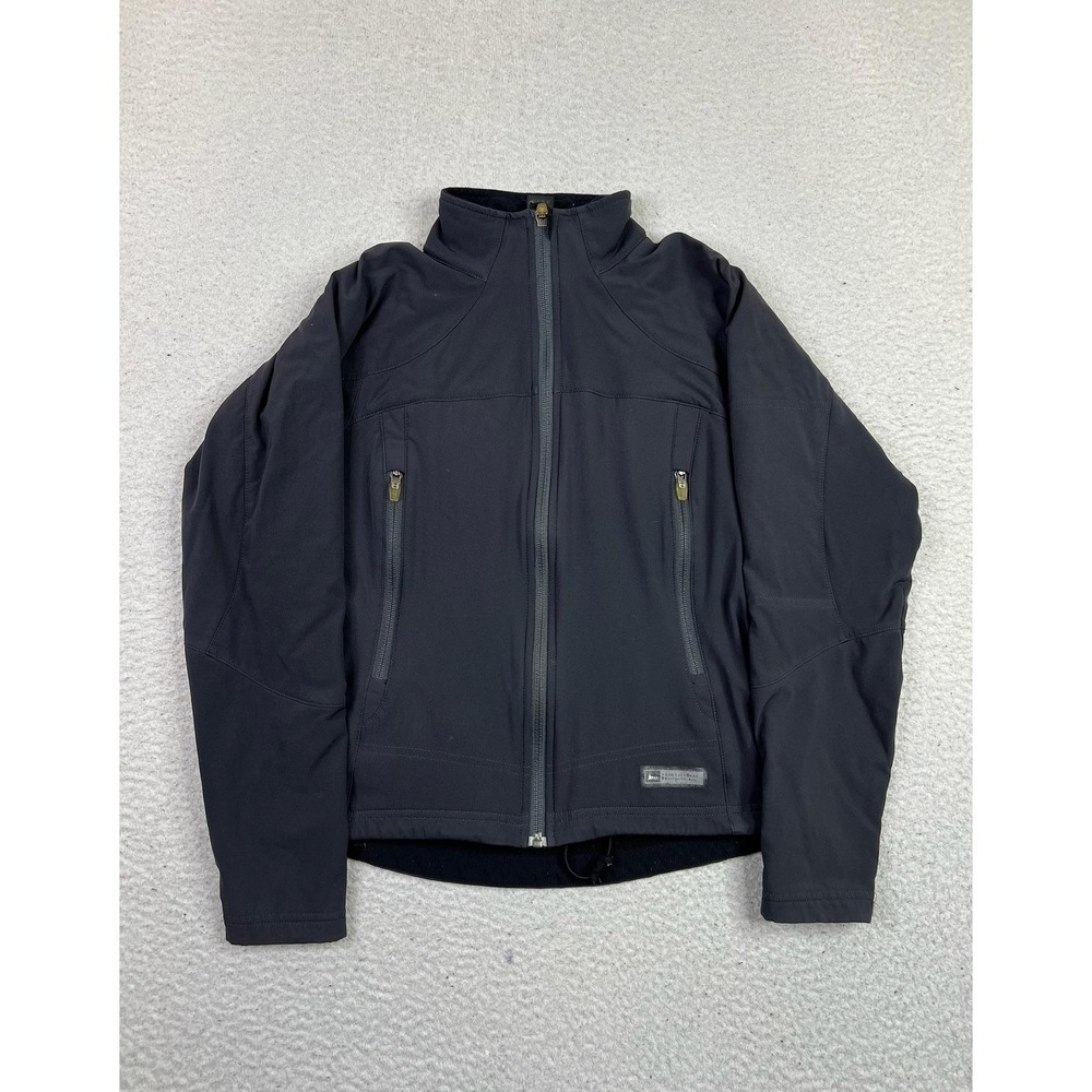 REI Jacket Womens‎ Small Black Softshell Fleece Lined Full Zip Outdoor Hiking